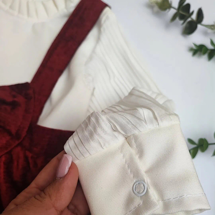 سارافون دخترانه مجلسی مخمل و مازراتی یقه چین دار با پاپیون