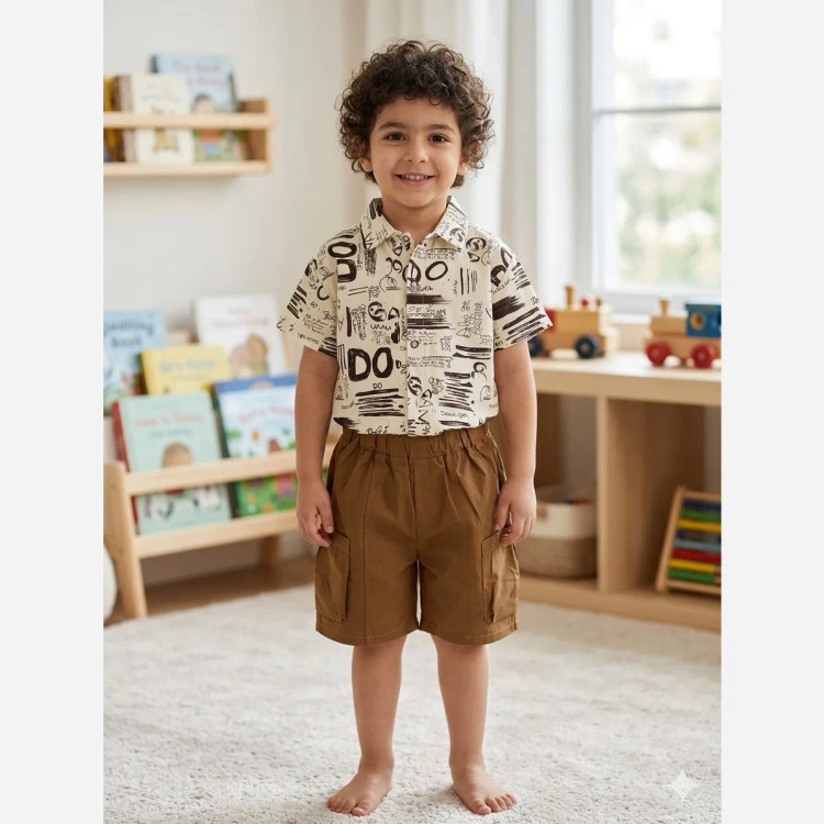 ست پیراهن و شلوارک پسرانه وارداتی جنس کتان نخ خنک مناسب 8 ماه تا 5 سال