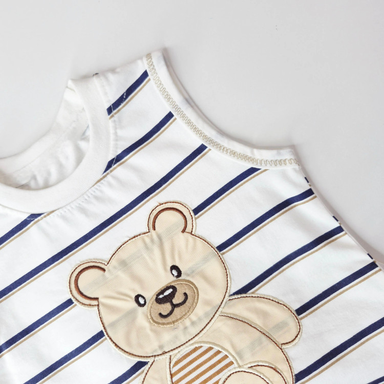 ست تاپ و شلوارک نوزادی طرح راه راه تدی جنس پنبه ضد حساسیت