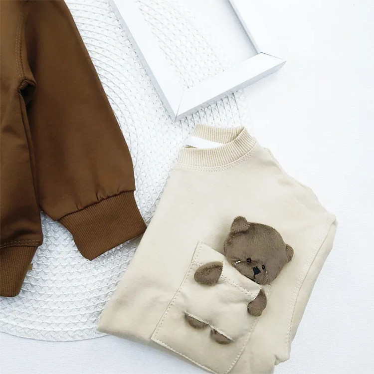 بلوز پسرانه طرح عروسک خرسی پنبهای یقه گرد