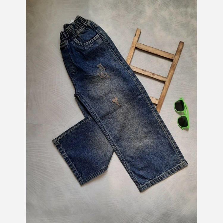 شلوار جین بگ بچگانه مدل اسپرت رنگ سورمهای کثیفشور جنس پنبه درجه یک