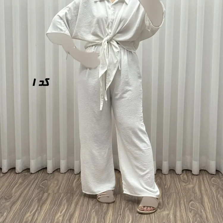 ست شومیز نخی و شلوار ابرباد زنانه فری سایز مناسب تا 46