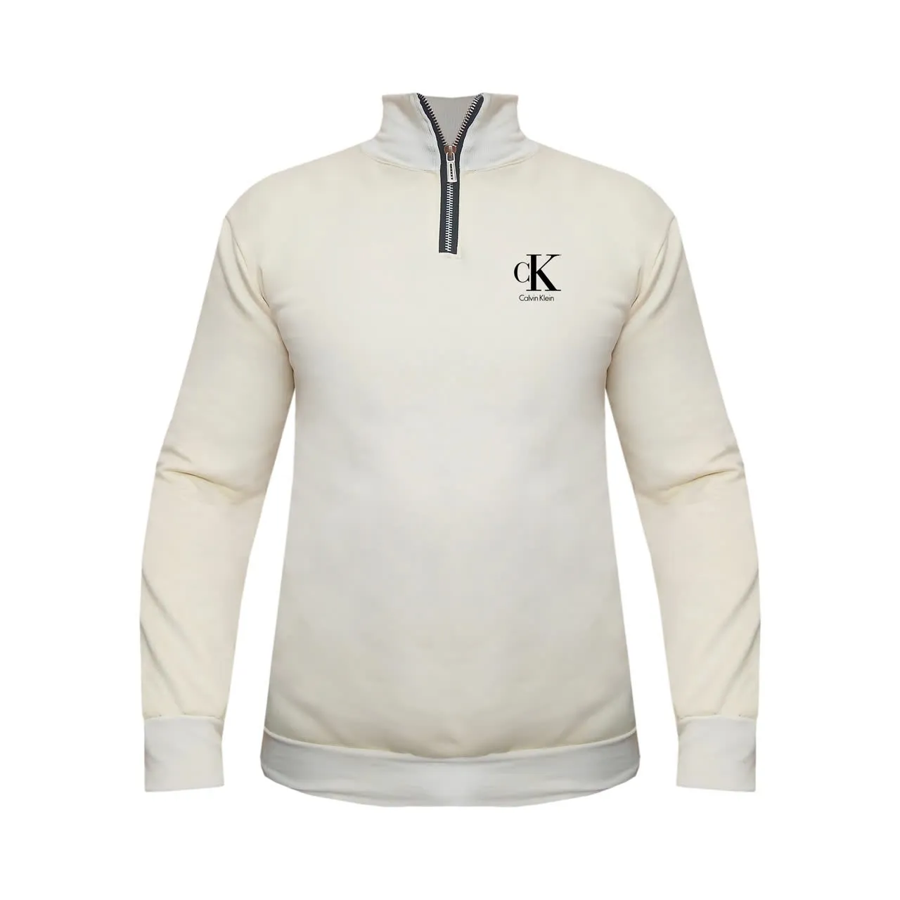 هودی نیم زیپ مردانه طرح CK مدل T965R کرم سایز L XL 2XL