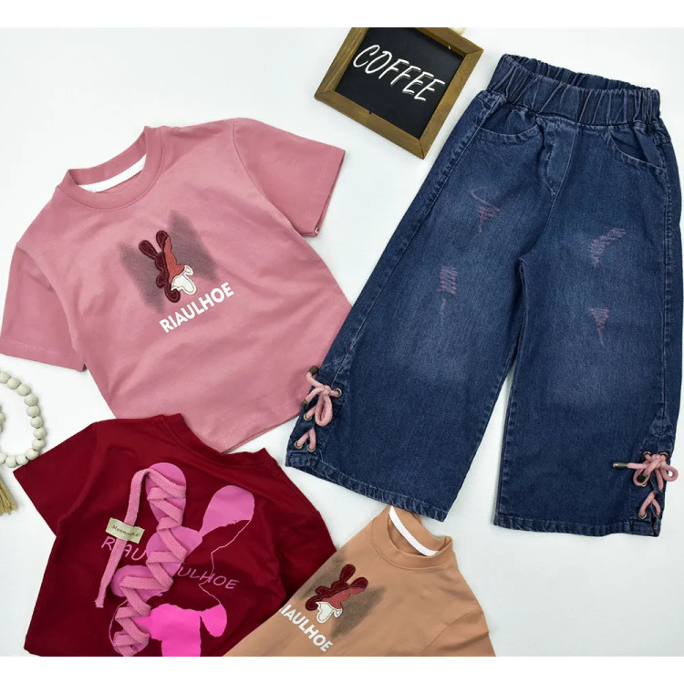 ست تیشرت و شلوار جین دخترانه طرح خرگوش کد 11672