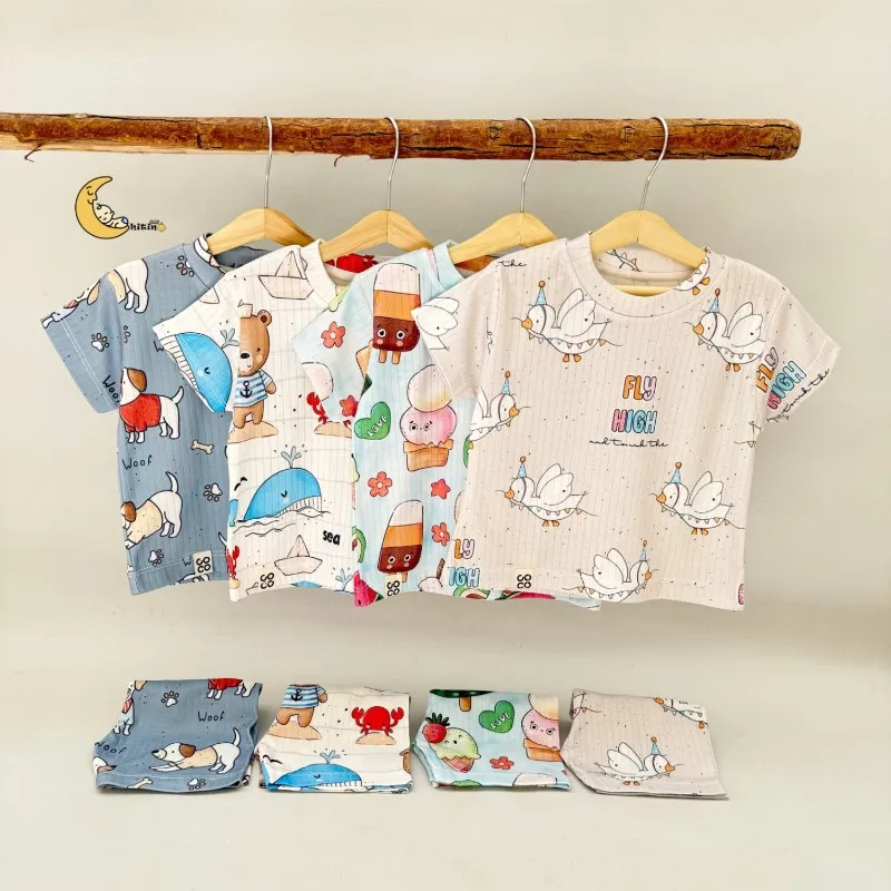 ست تیشرت و شلوارک بچگانه نخ پنبه کبریتی طرح دار