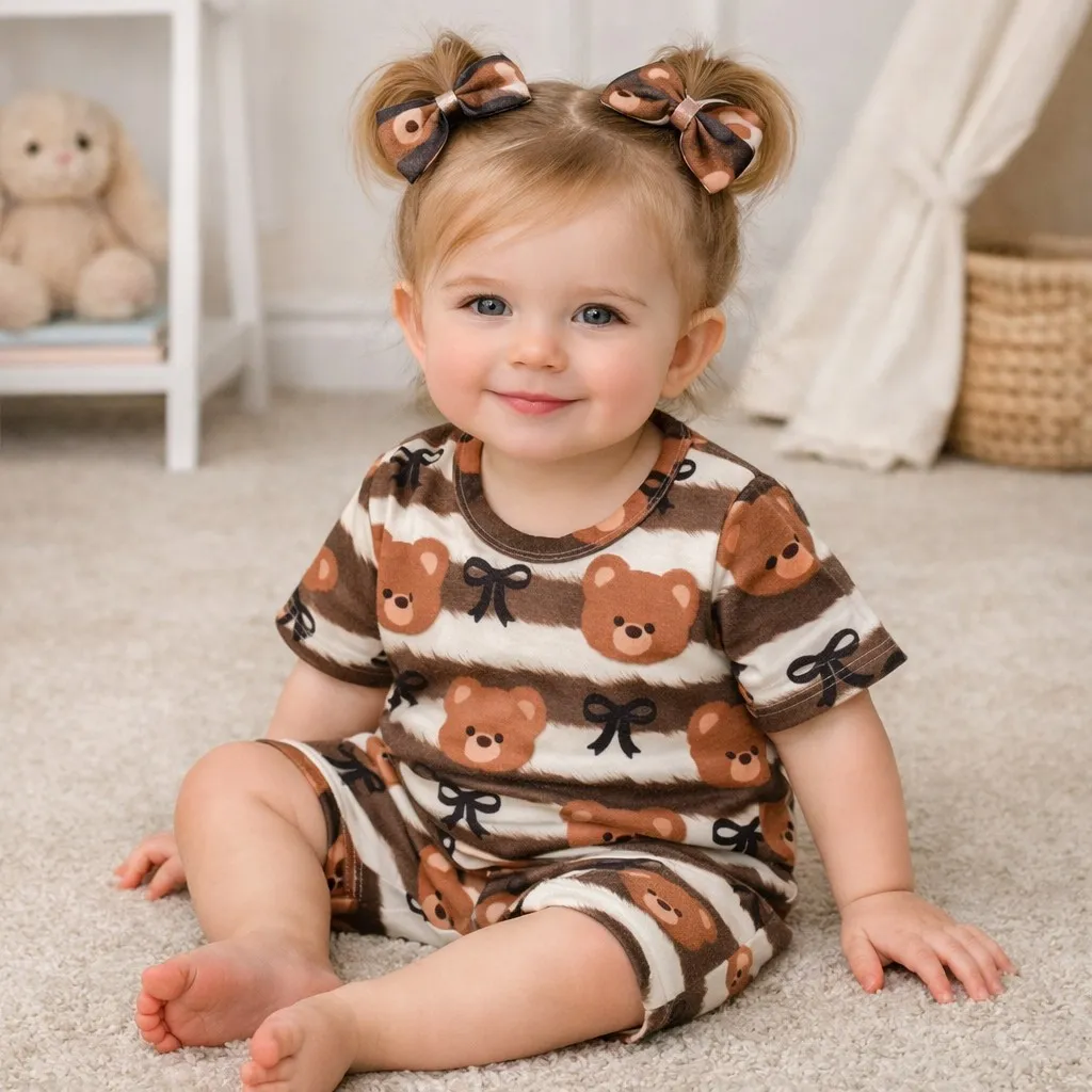 ست تیشرت و شورت نوزادی و کودک نخ پنبه طرح لیزری سایز 1 تا 3 سال