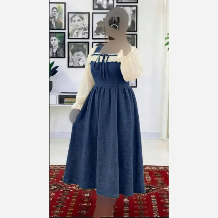پیراهن زنانه مدل ارغوان جنس شانتون زیپی فری سایز کمربند دار