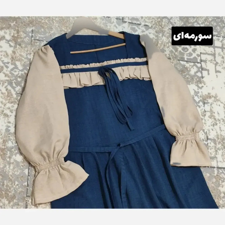 پیراهن زنانه مدل ارغوان جنس شانتون زیپی فری سایز کمربند دار