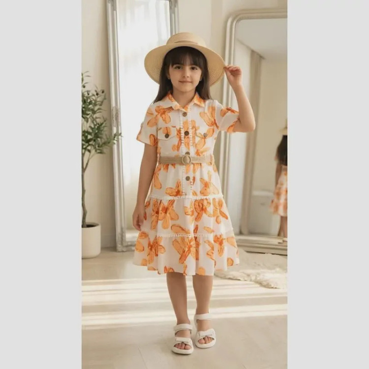 پیراهن ساحلی دخترانه مدل آزاد با کمربند و جنس نرم مناسب بهار و تابستان