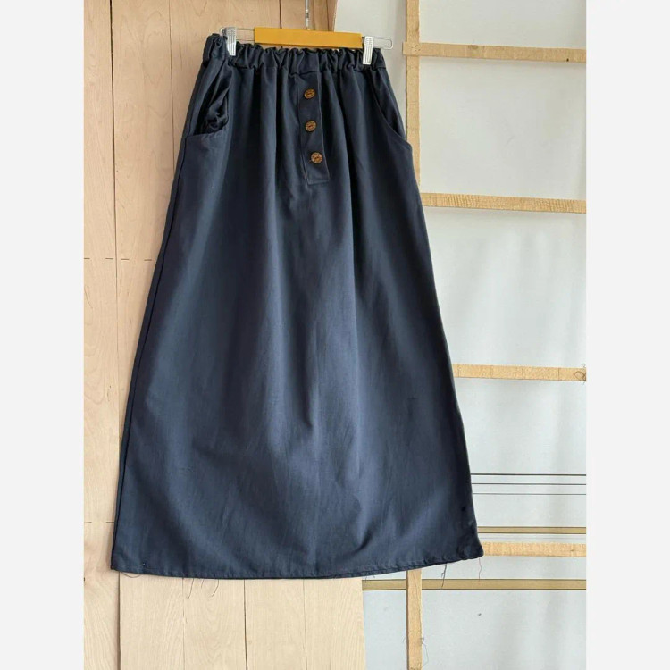دامن لینن زنانه دکمه دار فری سایز قد 93 مدل شسته شده