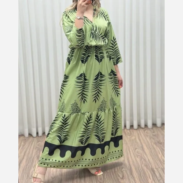 پیراهن ساحلی زنانه مدل چپ و راستی طرح فلور حاشیهدار فری سایز
