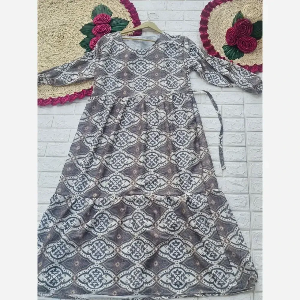 پیراهن فلور نخ بیسکویتی تابستانه فری سایز قد 135