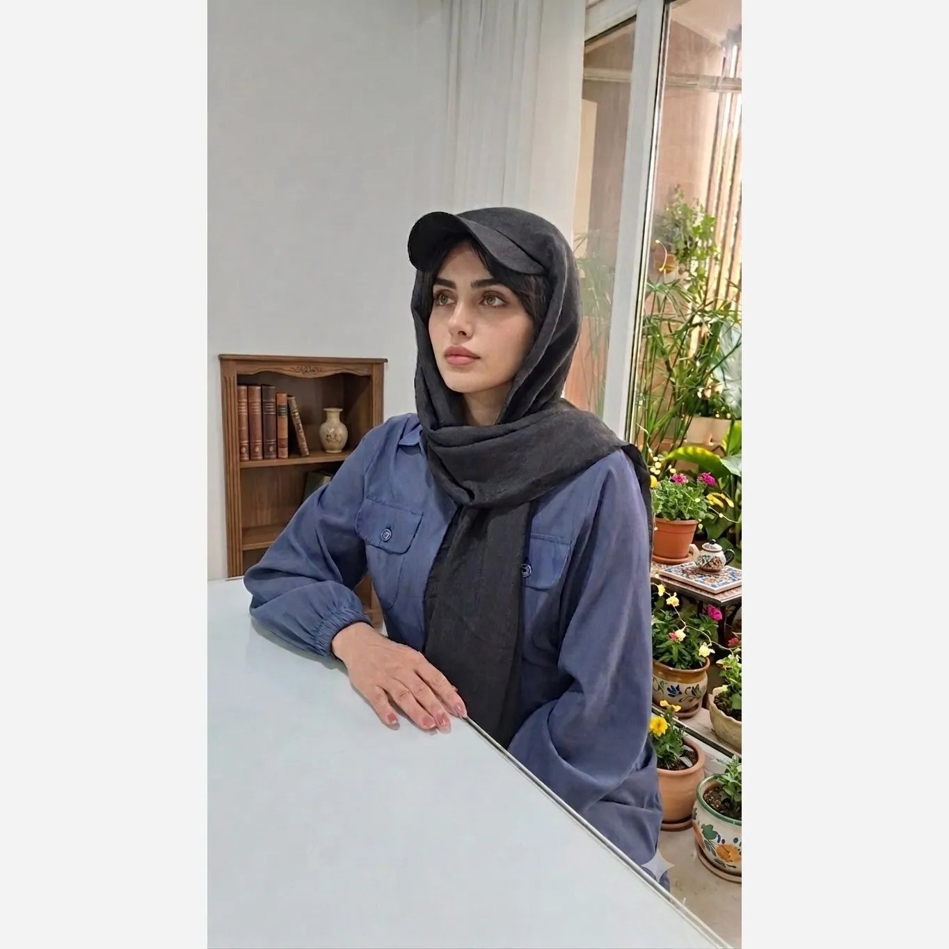 شال زنانه نخی وال اسلپ نقابدار مشکی تابستانه