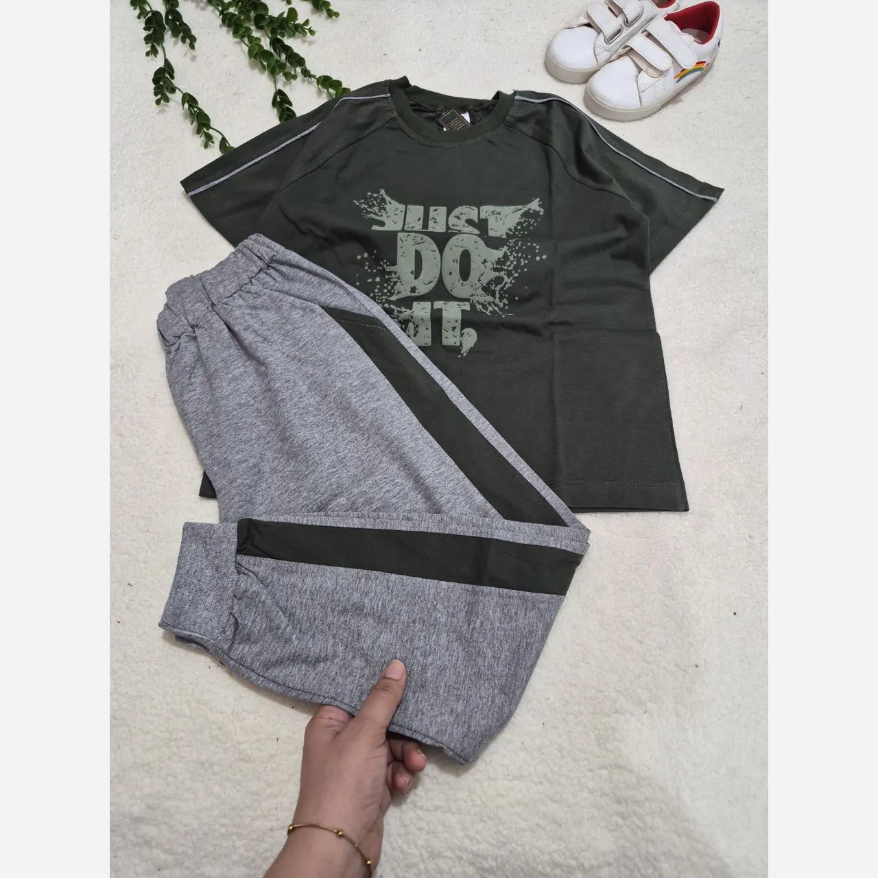 تیشرت و شلوار پسرانه JUST DO IT سبز سایز 55 تا 70 پنبهای