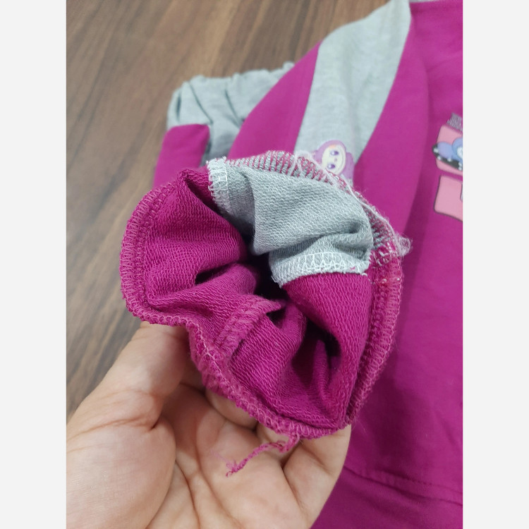 ست کراپ و شلوار بگ طرح لبوبو پنبه ملانژ پشت دورس سایز 1 و 2