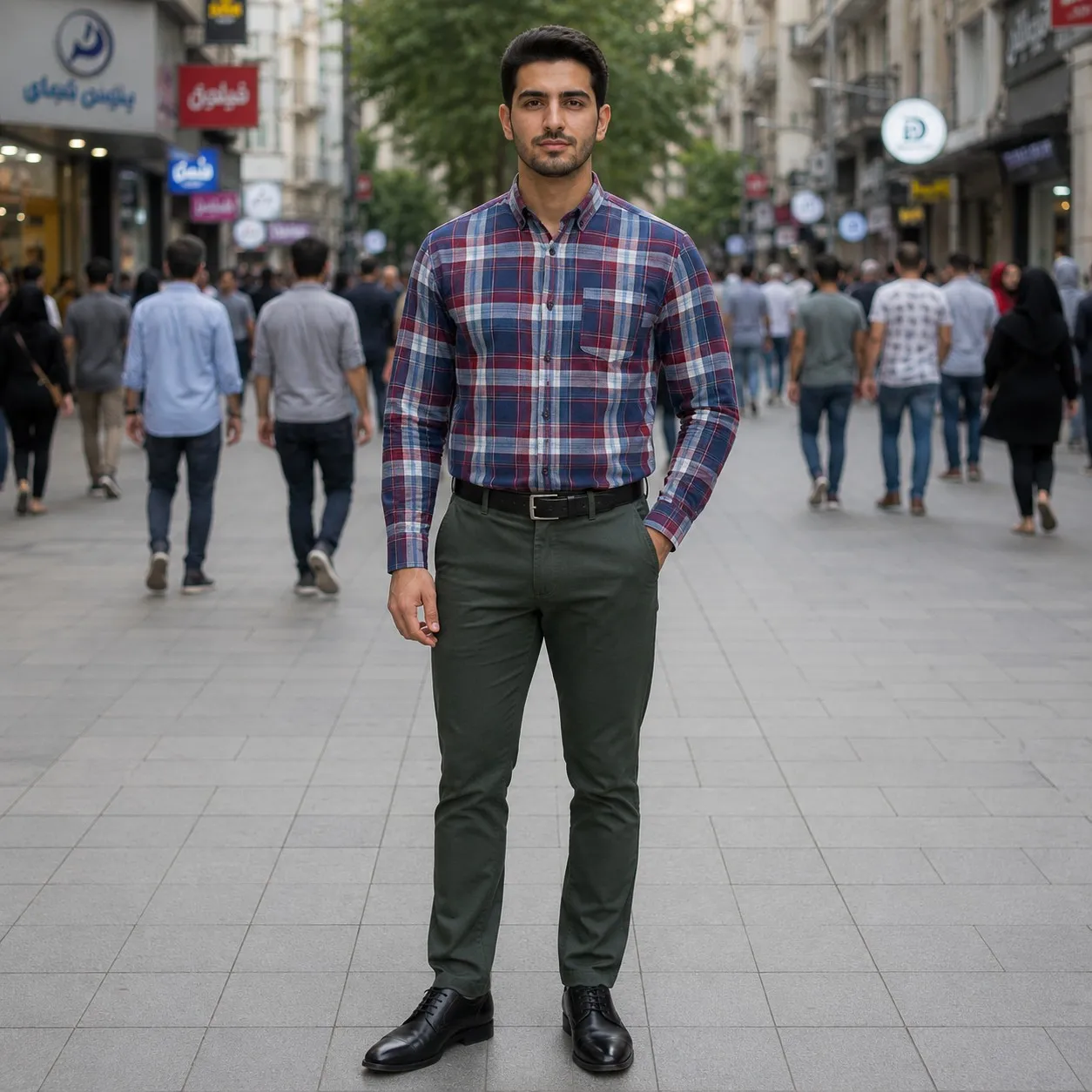 پیراهن آستین بلند مردانه نخی چهارخانه قواره آزاد جنس نخ پنبه