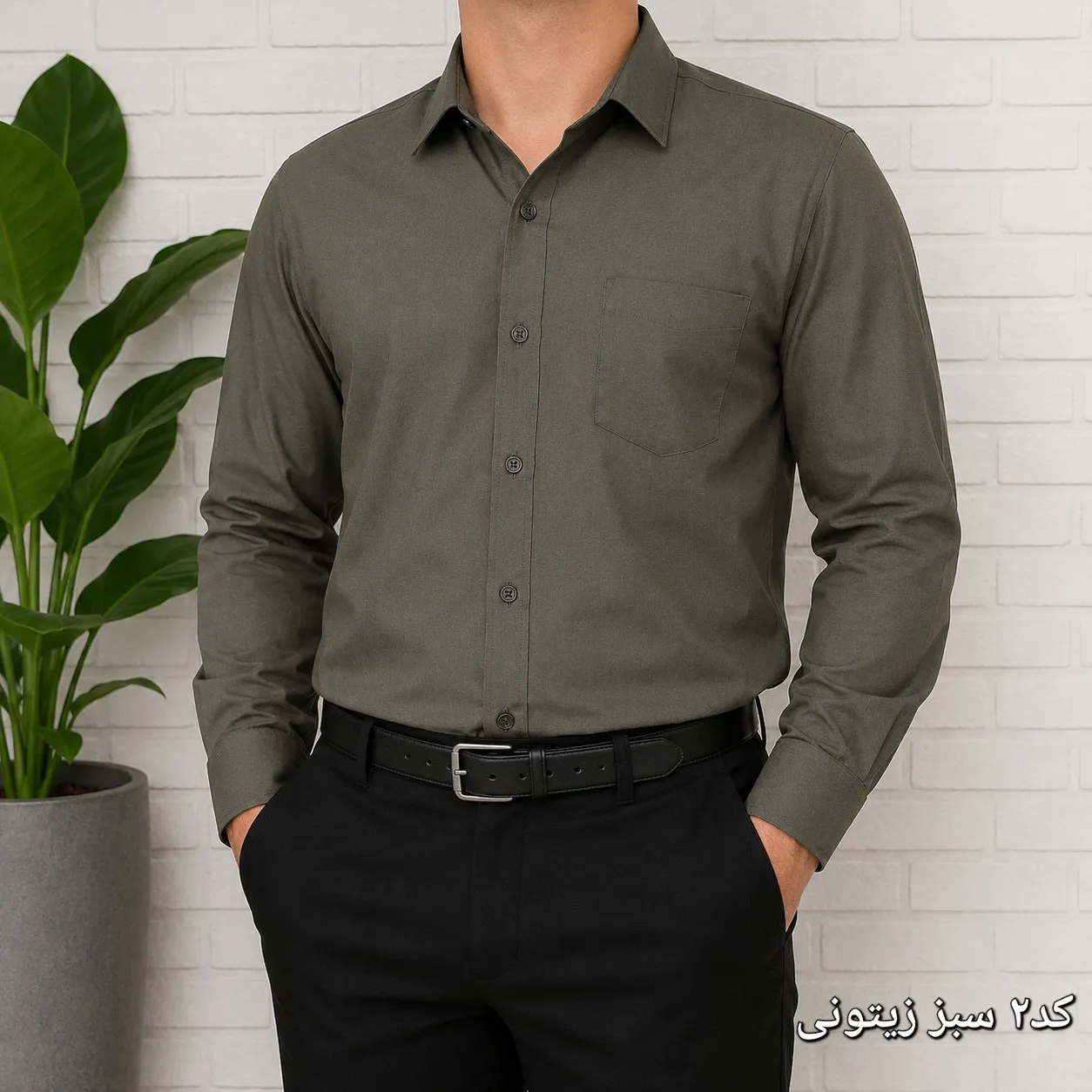 پیراهن آستین بلند مردانه پارچه کجراه و سوزنی نخی سایز L تا 2XL