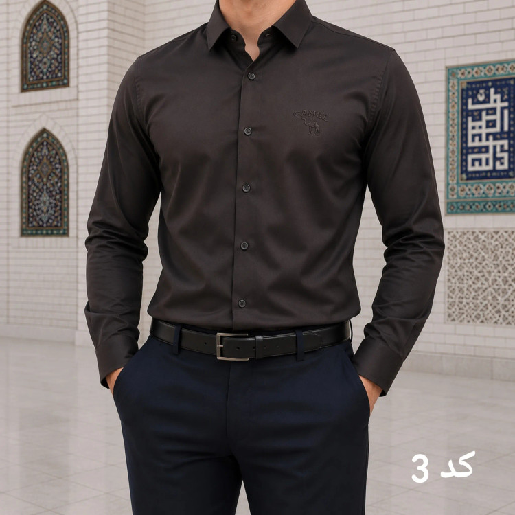 پیراهن آستین بلند مردانه اندامی پارچه مازراتی رنگ ثابت