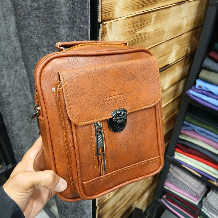 کیف دوشی اسپرت مردانه چرم مصنوعی رنگ مشکی و عسلی و قهوه ای روزمره