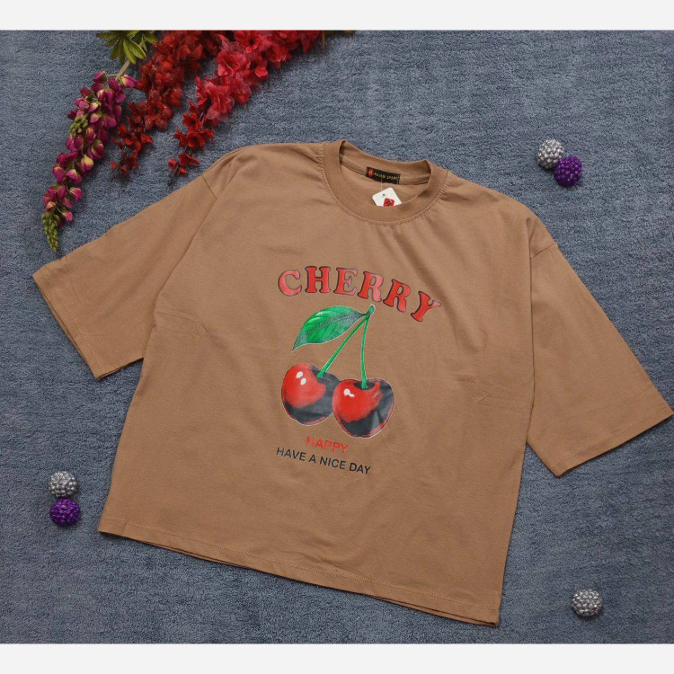 تیشرت باکسی ترند سوپر نخ پنبه گیلاس 🍒