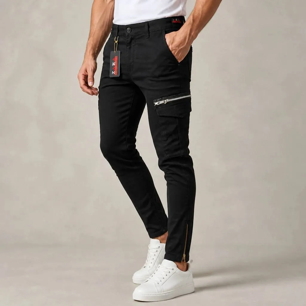 شلوار ترند 6جیب دمپا زیپ کتان برند ZARA